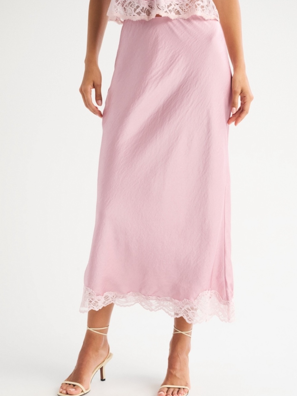 Abercrombie & Fitch Light Pink Lace-Trim Maxi Skirt